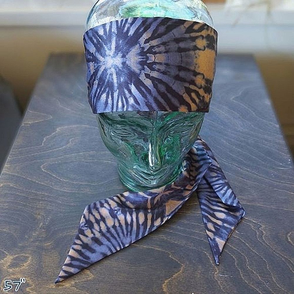Tie-dye blue and gold-peach tie-up long tail fabric scarf headband